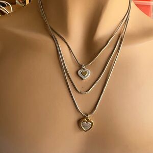 BRIGHTON RENDEZVOUS HEART Silver Gold 2 Tones TRIPLE Chains  NECKLACE